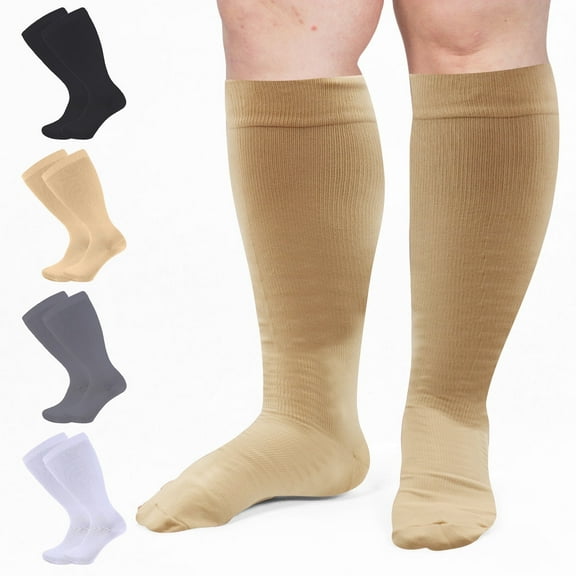 GIRACOA 4 Pairs Plus Size Socks for Women Wide Calf, Extra Large Size Knee Socks(XX-Large)