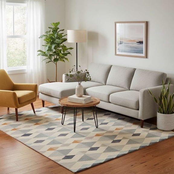 Hand Tufted Wool Area Rug 4×6 ft | Geometric Pattern Soft Cozy Plush Pile Carpet For Living Room Bedroom & Western Home Decor