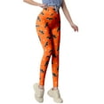 thumbnail image 3 of Tummy Control Leggings for Women Bat Dot Printed High Waist Athletic Tights Yoga Pants,Orange,M, 3 of 5