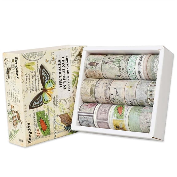 Qilidiba Vintage Washi Tapes Set, 20 Rolls Craft Tape Floral Butterfly Botanical Washi Masking Tape Roll Writable Decorative Tape