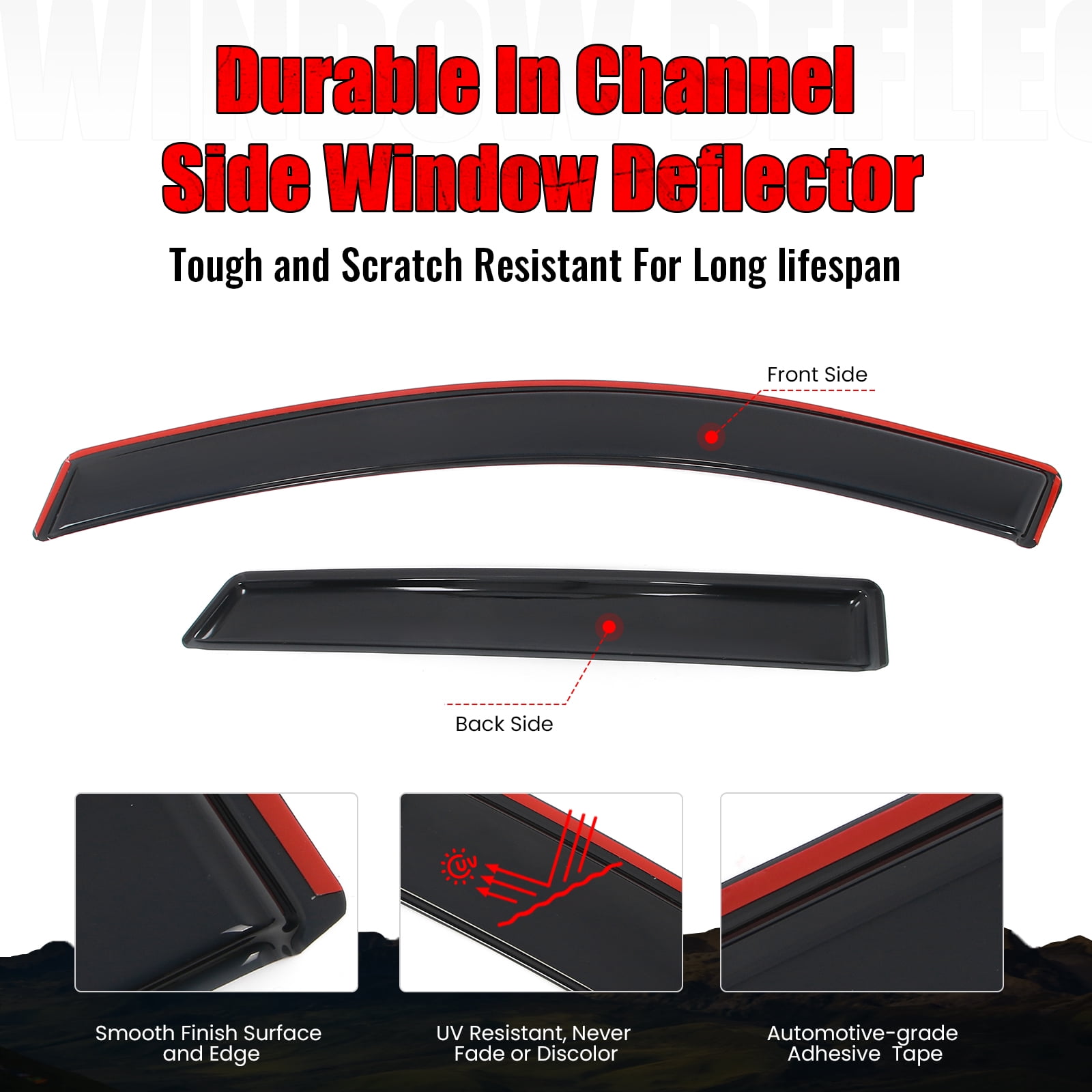 Ikon Motorsports In-Channel Window Visors Fits 2015-2024 Ford Edge, Slim Style Side Door Rain Vent Guard Deflectors, Acrylic Smoke 4PCS