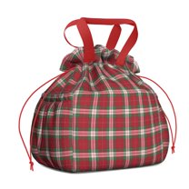 Red and Green Christmas Plaid Pattern Drawstring Lunch Bag Women - Drawstring Lunch Bag Insulated for Work Office - Stain-Resistant Large Lunchbags for Women with Multi-Pockets