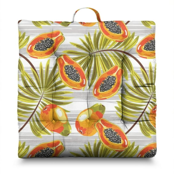 Tropical Papaya Seat Cushion – 22x22 Inch Large Floor Pillow, Soft Dutch Velvet, Vibrant Fruit Illustration for Yoga & Home Decor (Funny Cartoon Aesthetic Print)