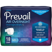 Prevail AIR Overnight Incontinence Briefs, Disposable, Overnight Absorbency, Size 2 (45-62 Inch), 18 Count Bag