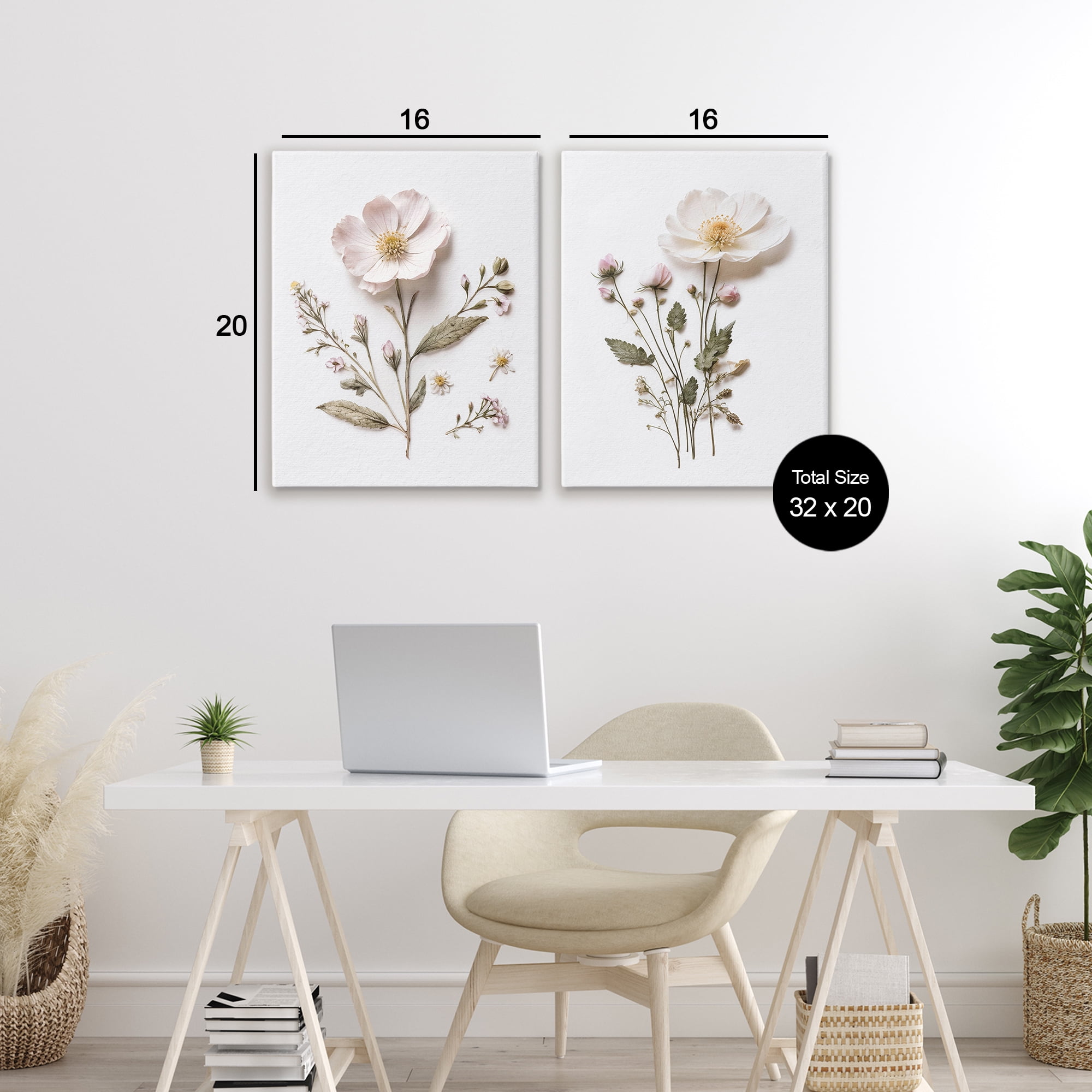 Minimal Pressed Flowers 2 Piece Canvas Wall Art Set, design by Lettered and Lined