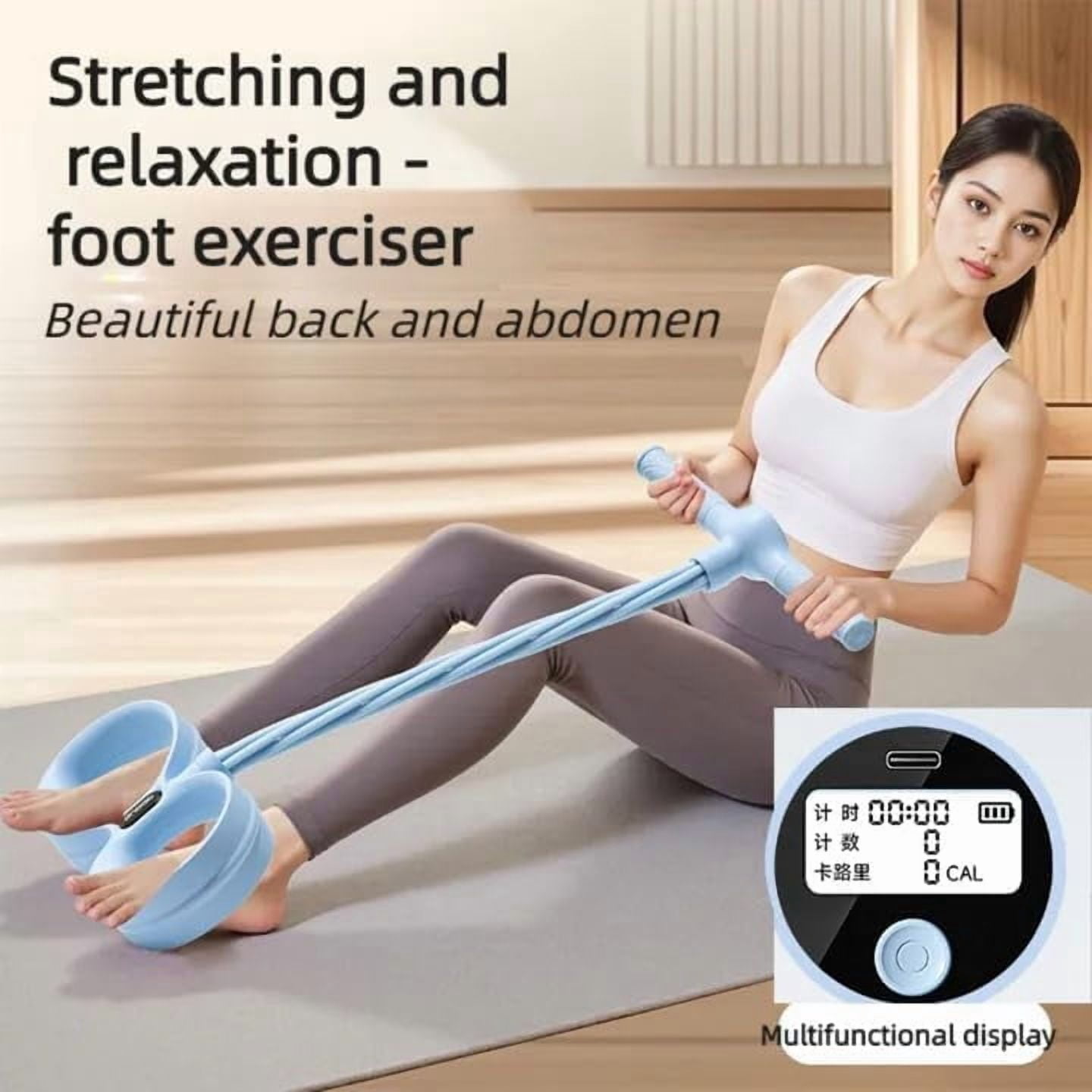 Upgraded Smart Foot Pedal Puller, 6 Tube Pedal Puller Resistance Band with Digital Counter & Handles, for Full Body Stretching, Yoga, Home Workout