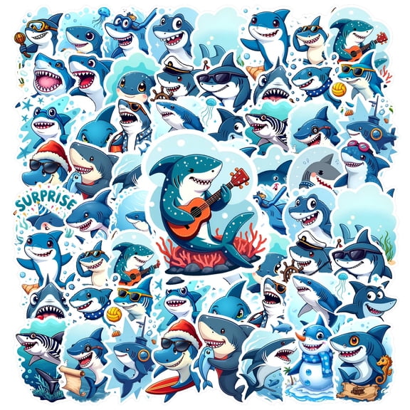 35pcs-50pcs Waterproof Shark Stickers Ocean Adventure Kids Stickers Funny Stickers for Luggage Laptop