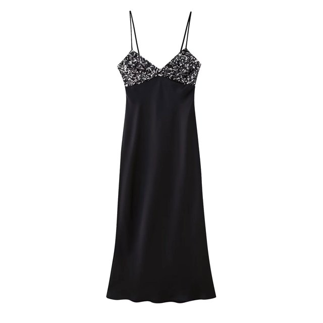 LOVZFMLL Robes Mode Femme Col Rond Sequins Sans Manches Robe Mini Formelle