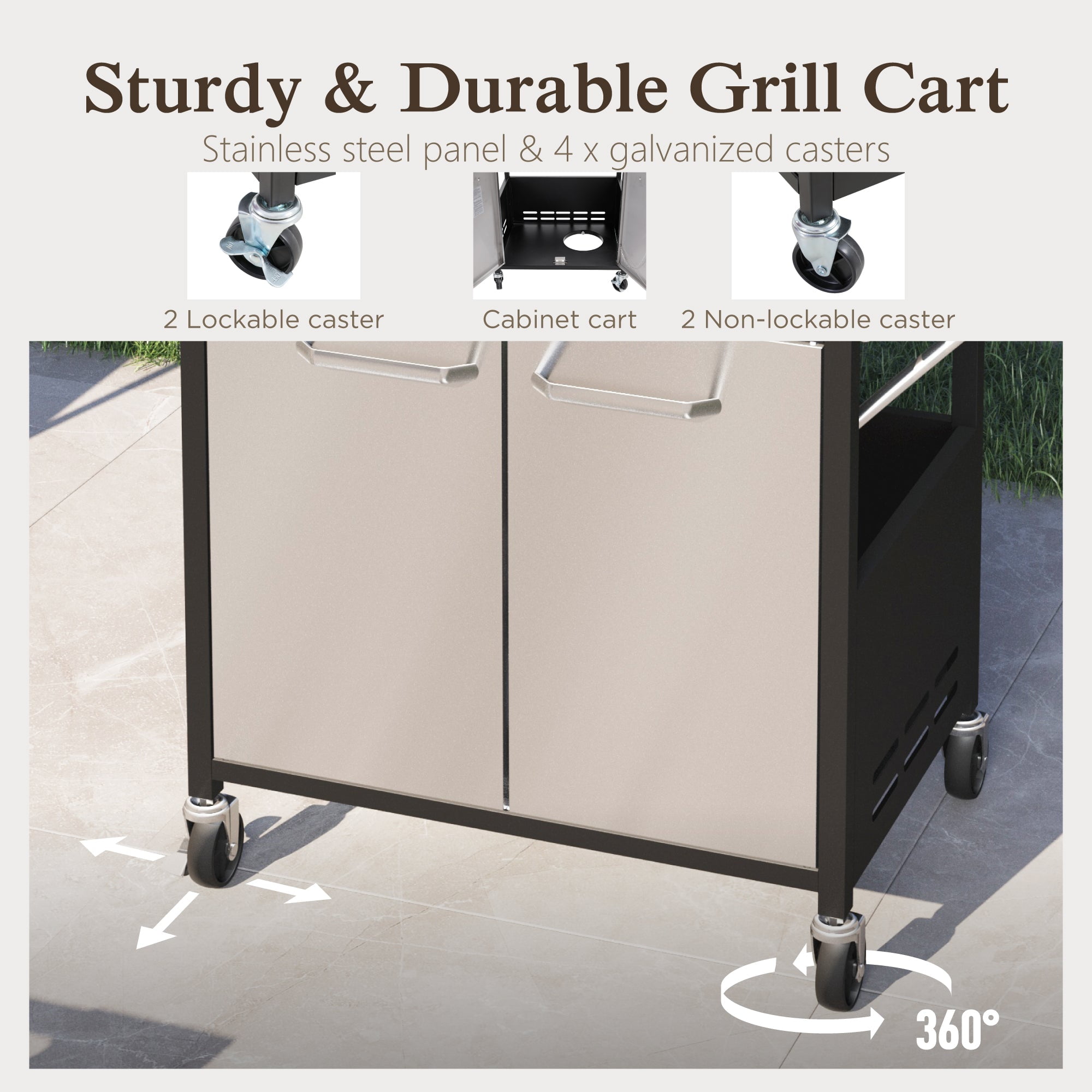 Alpha Joy 4-Burner Propane Gas BBQ Grill with Side Burner and Wheels Stainless Steel
