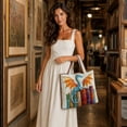 thumbnail image 4 of Quilted Fabric Tote Bag, Embroidery Dragon On Vintage Scroll Stack Pattern Handbag, Fantasy Creature Printed Shoulder Bag For Daily Commute Shopping Supplies Storage,17"x15", 4 of 6
