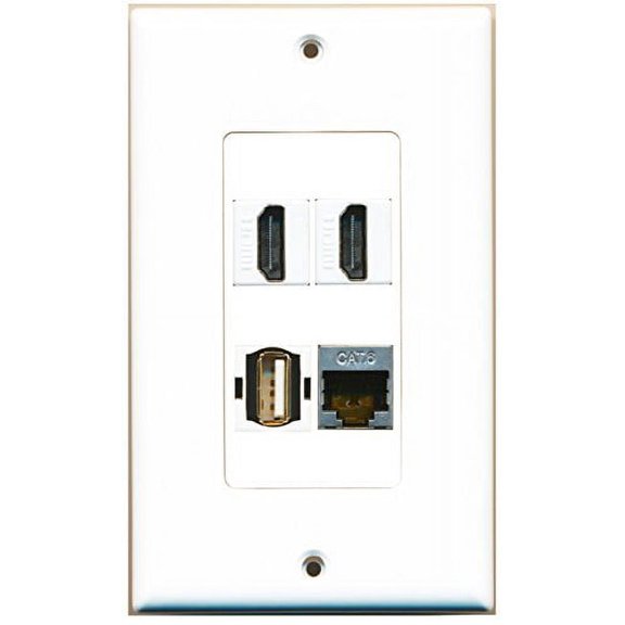 RiteAV - 2 Port HDMI 1 Port USB A-A 1 Port Shielded Cat6 Ethernet Wall Plate Decorative