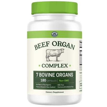 Left Coast Performance Grass-Fed Beef Organ Supplement with 7 Bovine Organs, 180 Capsules