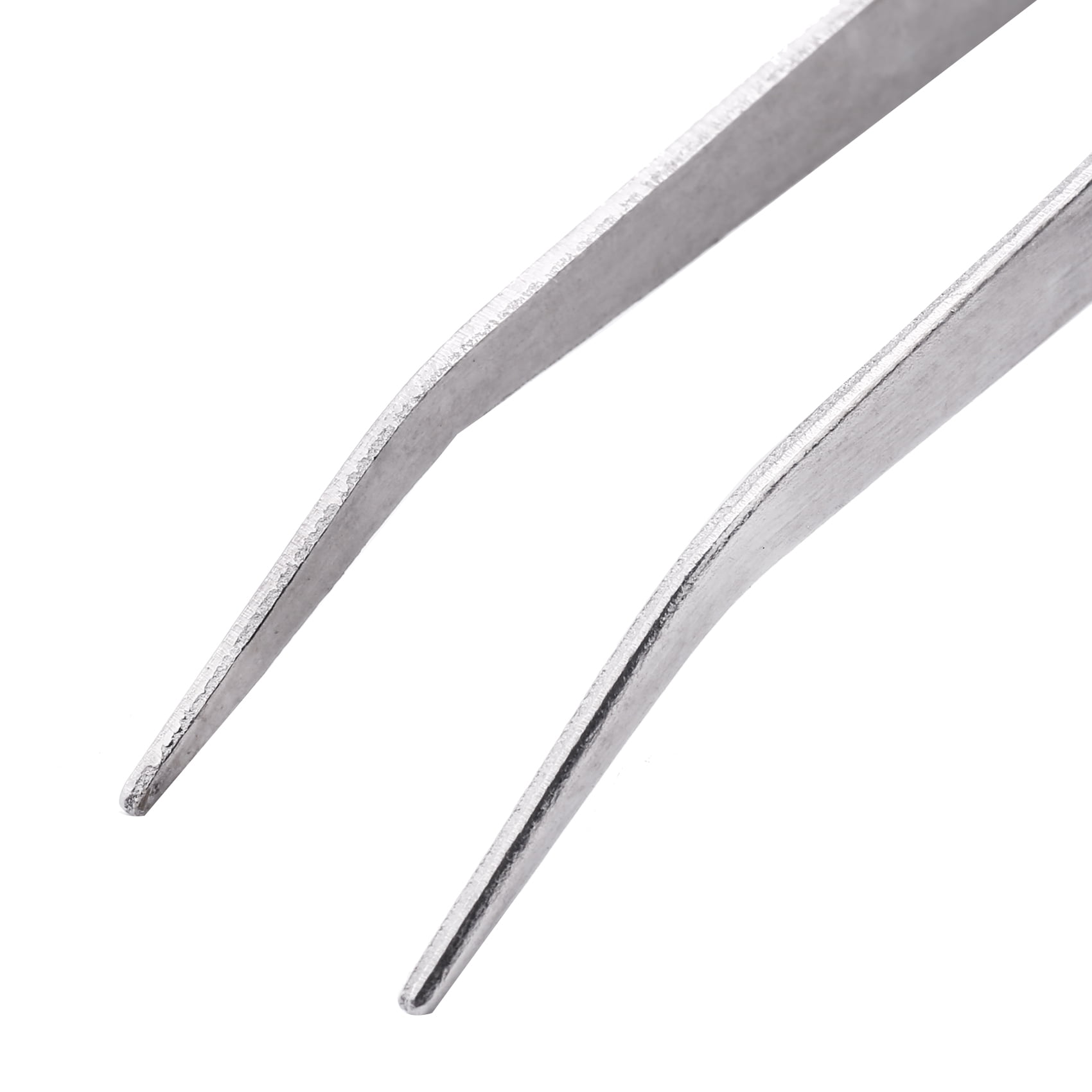 5.9" Long Silver Tone Bent Curved Tip Tweezers Plier Hand Tool N3 