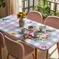 thumbnail image 3 of Easter Bunny Table Cloths for 4 Foot Rectangle Tables, Cute Rabbits Spring Daisy Flowers Blue Plaid Patio Waterproof Elastic Fitted Tablecloths, Washable Rectangular Table Cover for Camping, 3 of 8