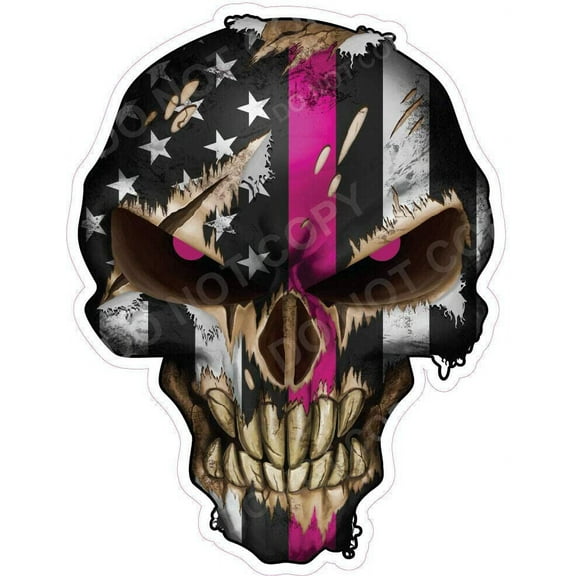 4X Thin Pink Line Skull Breast Cancer Survivor Sticker Vinyl Decal American Flag
