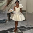thumbnail image 1 of Vestidos cortos de dama de Honor hinchados con lazo, un hombro, sin mangas, Mini vestido de fiesta de boda, dama de Honor personalizado, 1 of 5