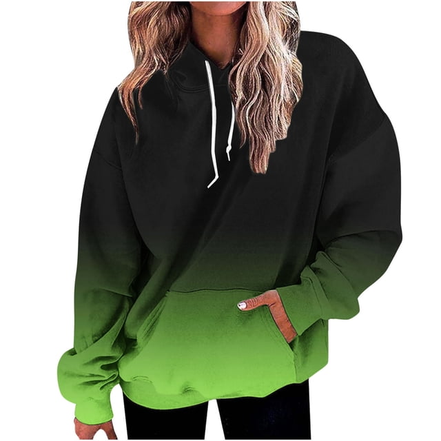 Bowake Womens Oversized Hooded Sweatshirt Gradient Drawstring Long Sleeve Casual Fall Winter Pullover Tops with Pocket
