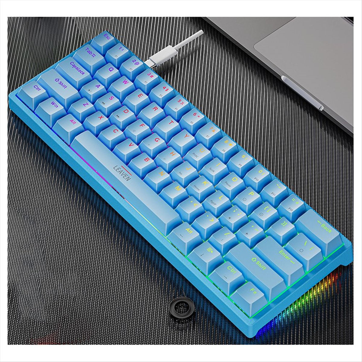USB Gaming Mechanical Keyboard 61 Keys Red Switch Wired Detachable Cable RGB Backlight Hot Swappable