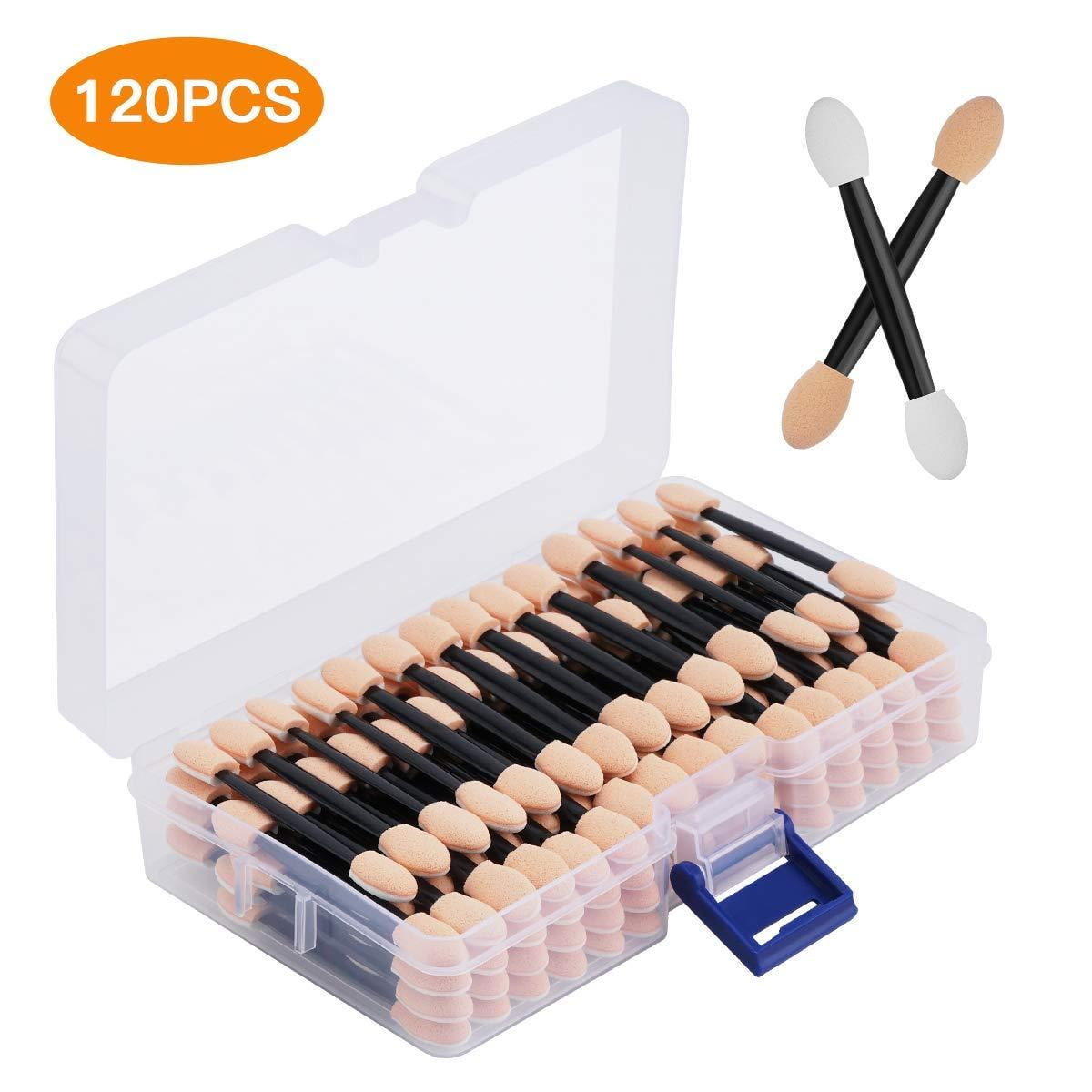Cuttte store Disposable Dual Sides Eye Shadow Sponge Applicators with Container, 2.44' Length Eyeshadow Brushes Makeup Applicator, 120 Pieces