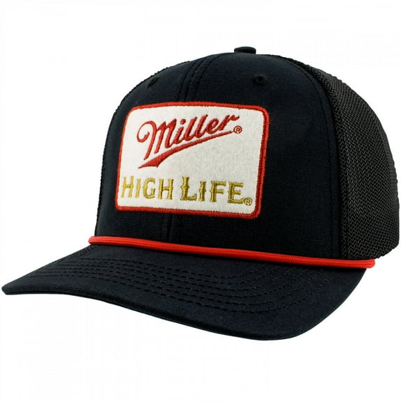 Miller High Life Beer Men's Trucker Hat Embroidered Felt Patch Snapback Cap (Black)