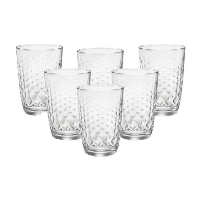 Juego 6 Vasos De Vidrio Grueso, Diseño con Relieve, Bormioli, Modelo, Long Drink Glit, Vasos para Agua y Coctelería Capacidad 400 Ml