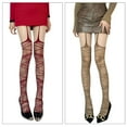 thumbnail image 4 of Women Patterned Fishnet Tights Stockings Hollow Ripped Hole Suspender Pantyhose, 4 of 12