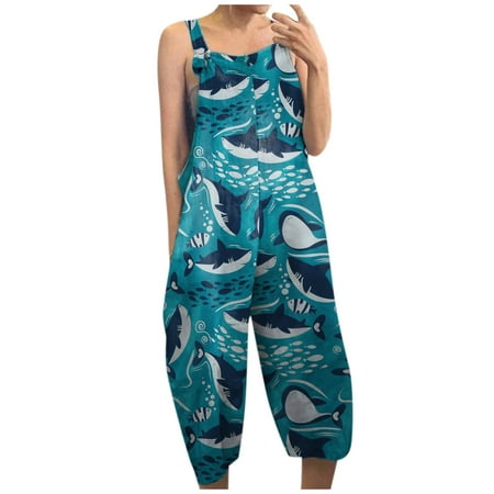 

Paptzroi Wide Animal Straps Vintage With Pocket Print Leg Casual Women s Fashion Jumpsuit Women s Jumpsuit Denim Culottes Women Pajamas Jumpsuit Outfit Jumpsuit for Women Dressy Romper Women Evening