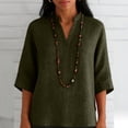 thumbnail image 3 of YuXingFu Plus Size Tops for Women Dressy Long Sleeve V-Neck Asymmetrical Tops - Pleated Detail Silk for Daily Army Green M, 3 of 8