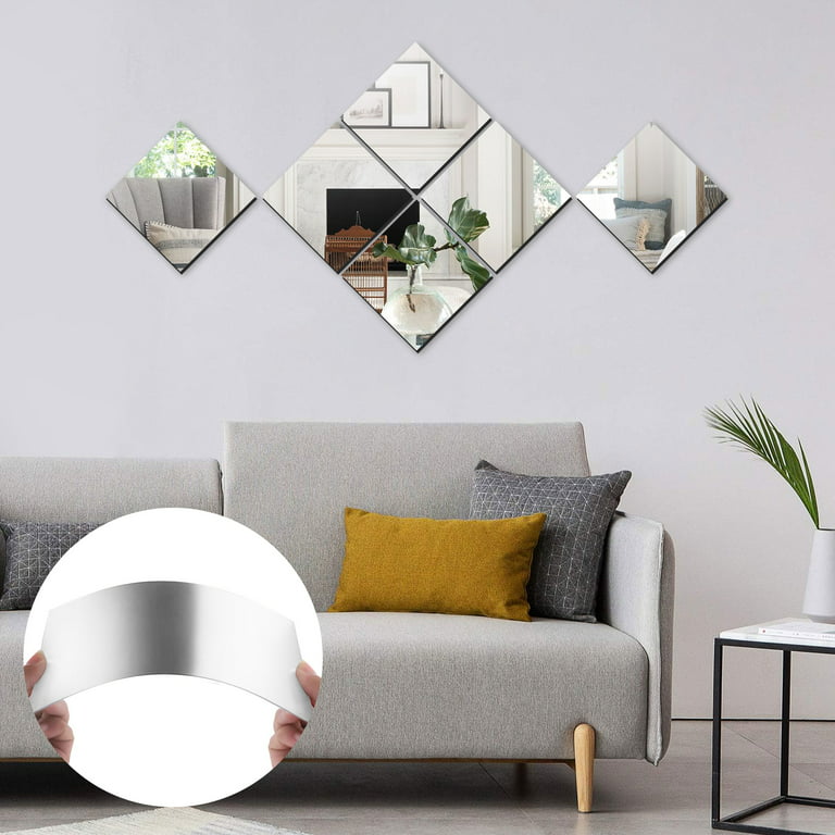 12pcs Flexible Mirror Sheets Self-Adhesive, TSV Acrylic Non-Glass Tiles DIY  Mirror Stickers Decor Removable for Home Decor