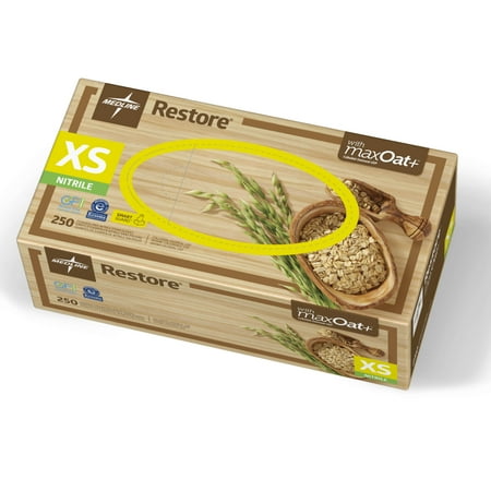 Medline Restore Nitrile Exam Gloves with Colloidal Oatmeal to Soothe Hands, X-Small, 250 Ct