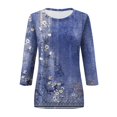 thumbnail image 4 of CHUANK T-Shirts pour Femmes à Manches Trois-Quarts, Coupe Ajustée à Motif Floral, T-Shirts Blancs, Chemises pour Femmes, Manches 3/4 au Coude, Col Rond, Chemises Décontractées pour Femmes, Liquidation, Blouses et Hauts Boho, Vert TG, 4 of 5