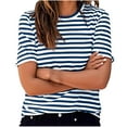 thumbnail image 4 of Jalioing Striped Summer Shirts for Women Short Sleeve Basic Casual Tee Loose Crew Neck Fashion T Shirts Clothes, 4 of 5