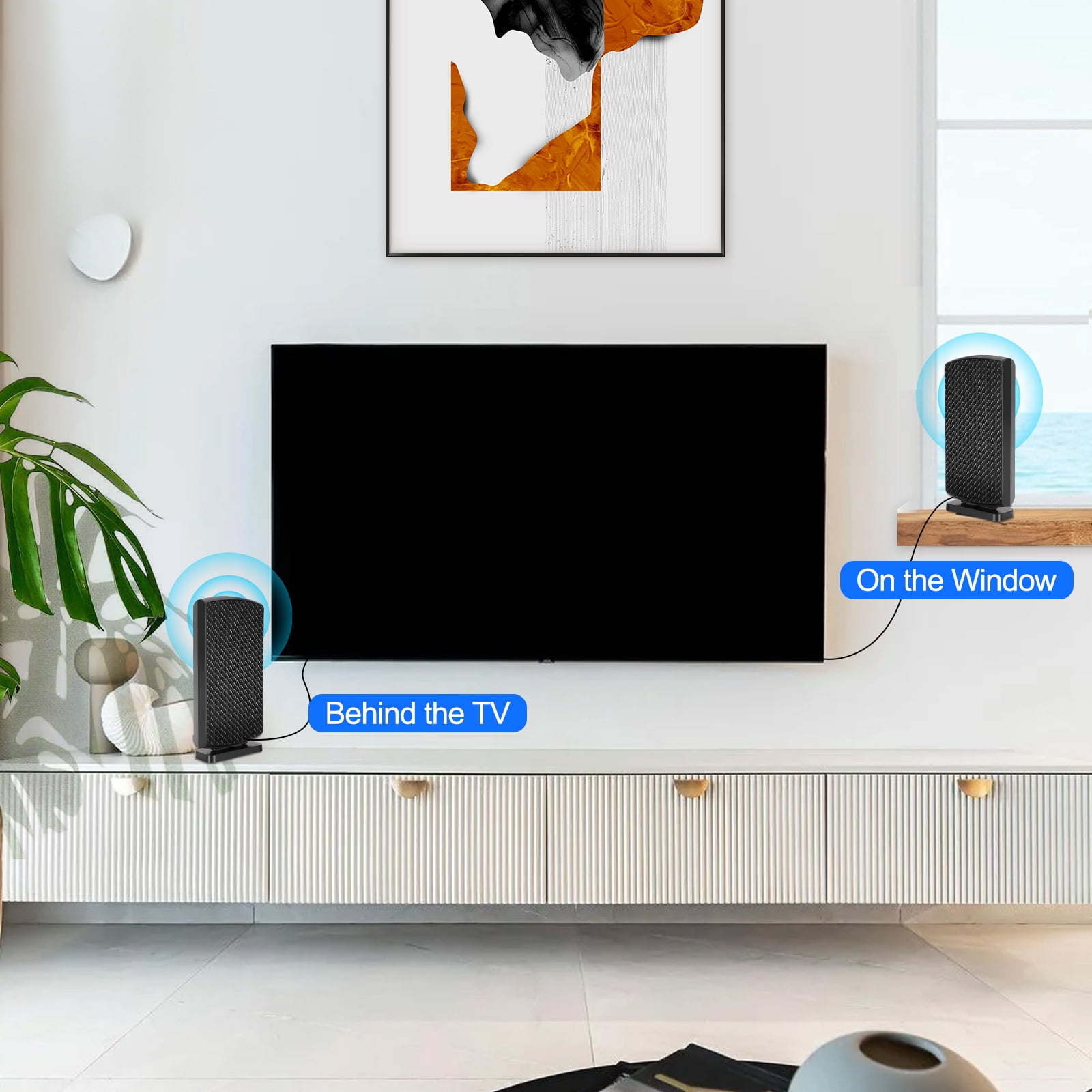 DISEN Indoor TV Antenna, 500 Miles Range 360° Reception Amplified HD Digital TV Antenna for Smart/Older TV, Support 4K 8K 1080p, 10FT Coax Cable, Black