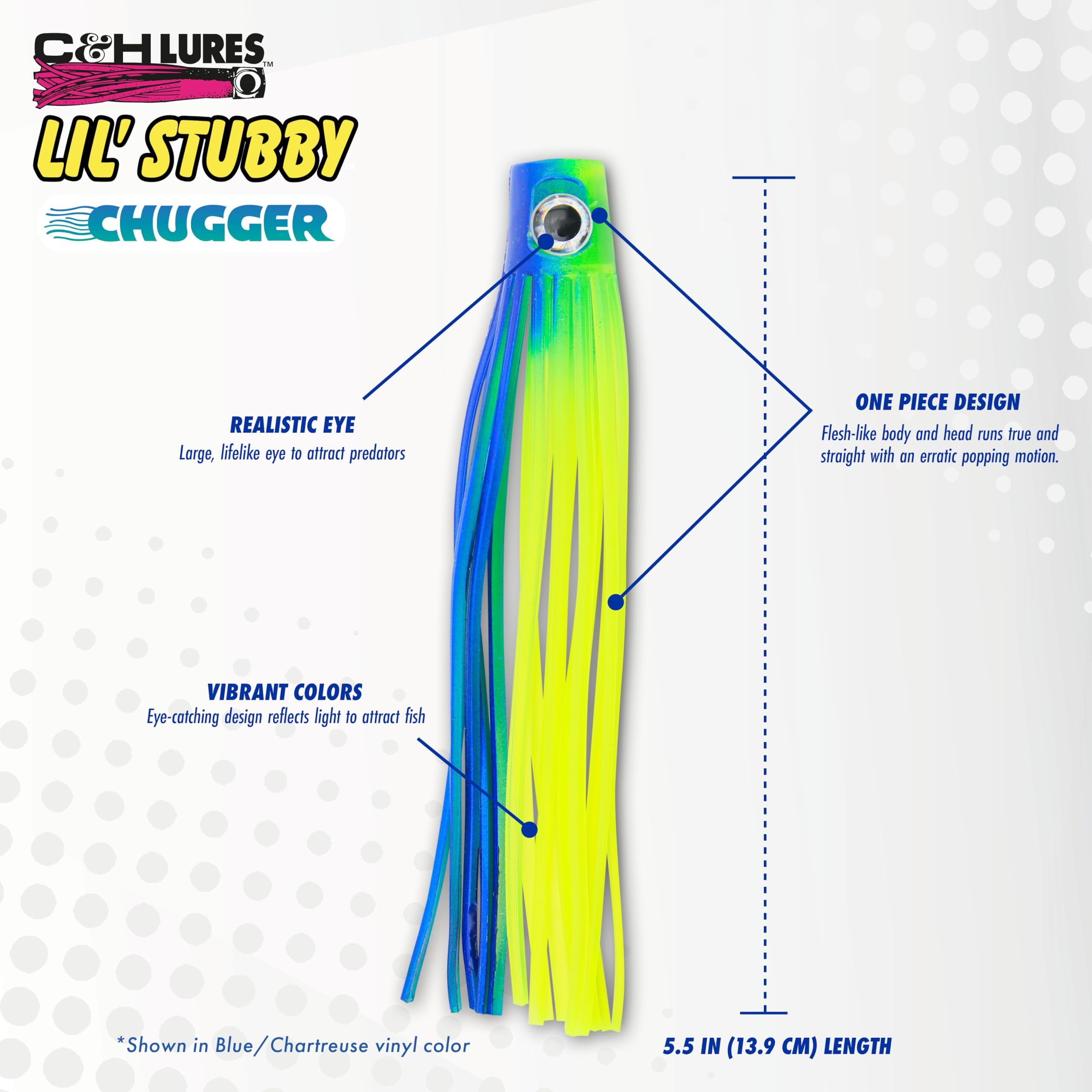 C&H Lures Lil Stubby Chugger Lure, Black/Purple, 5.5 in / 14 cm