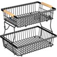 thumbnail image 1 of Canasta para frutas Astrorhine de metal de 2 niveles con asa de madera, 1 of 6