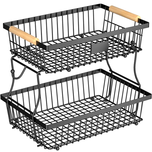 Frutero Astrorhine de 2 niveles con perchas para plátanos, metal negro