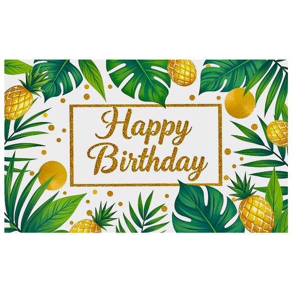 Tropical Themed Happy Birthday Banner with Pineapples and Leaves Party Decoration Backdrop for Birthday Parties Photography Props and Decorations