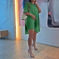 thumbnail image 2 of Curuila Womens Two Piece Set Short Sleeve Solid Color Crew Neck Loose Shirts Shorts Breathable Soft Outfit Set Green Size 3Xl, 2 of 5