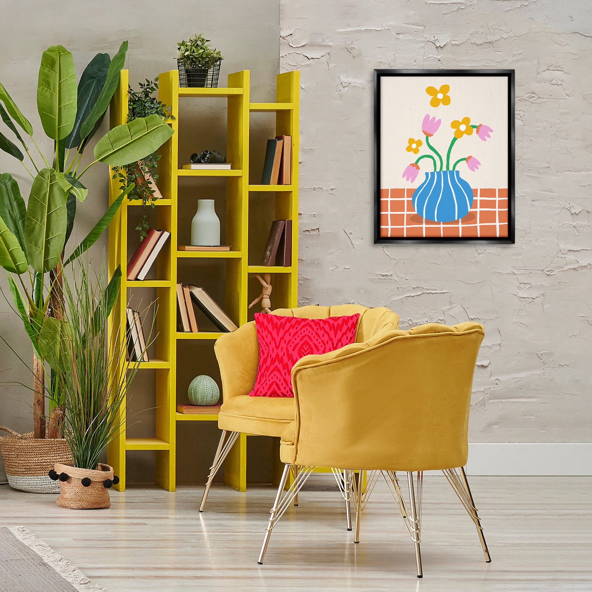 Stupell Industries Whimsical Flower Market Plants & Flowers Painting Black Floater Framed Canvas Art Print Wall Art, 17 x 21