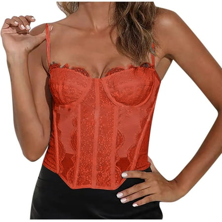 BZGTZT Womens Lace Bustier Mesh Sexy Vintage Spaghetti Strap Open Back Boned Corset Going Out Party Crop Top