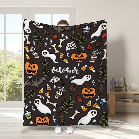 Tiruiarec Halloween Blanket, Cute Halloween Spooky Throw Blanket, Lightweight Cozy Flannel Blanket, Fall Throw Blankets for Couch Sofa Bed Home Decorations, 40"X 30"