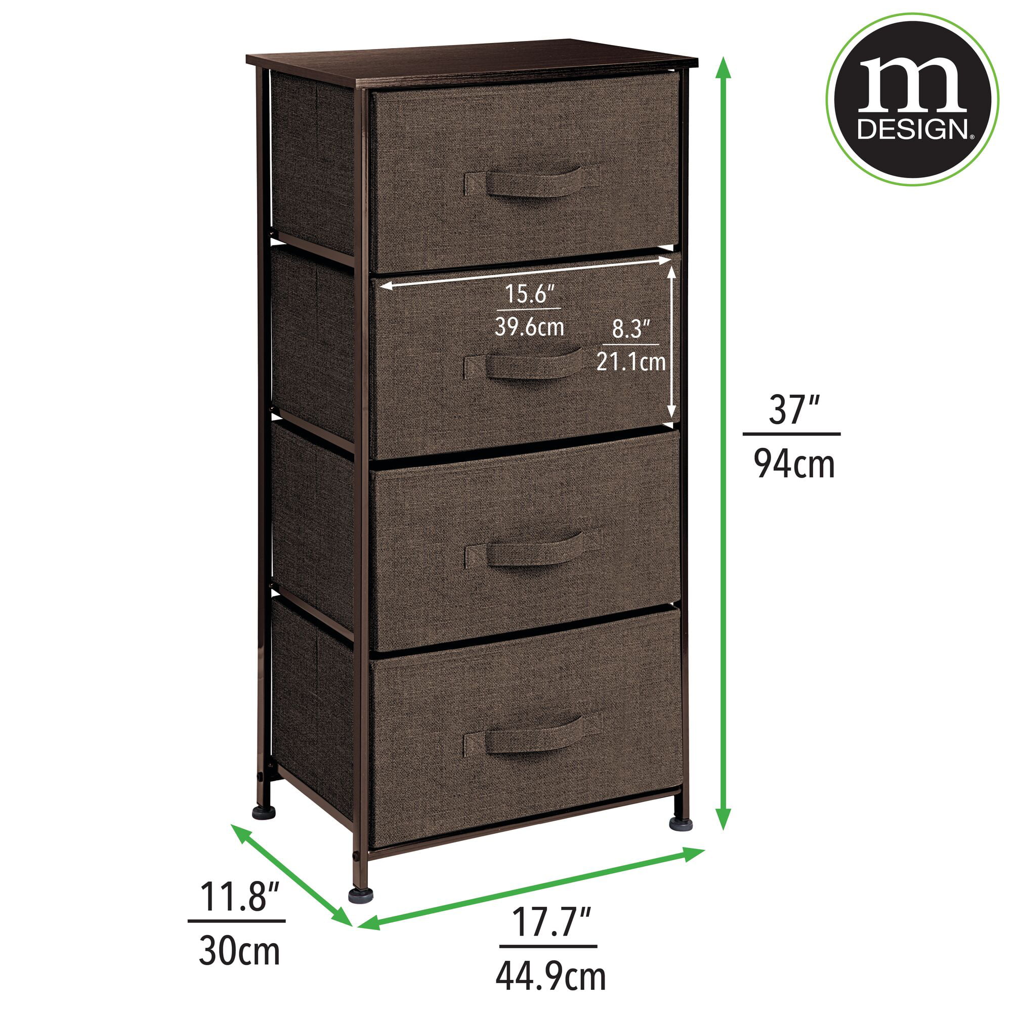 mDesign Tall Dresser Storage Tower Stand, 4 Removable Fabric Drawers -  Linen/Tan 