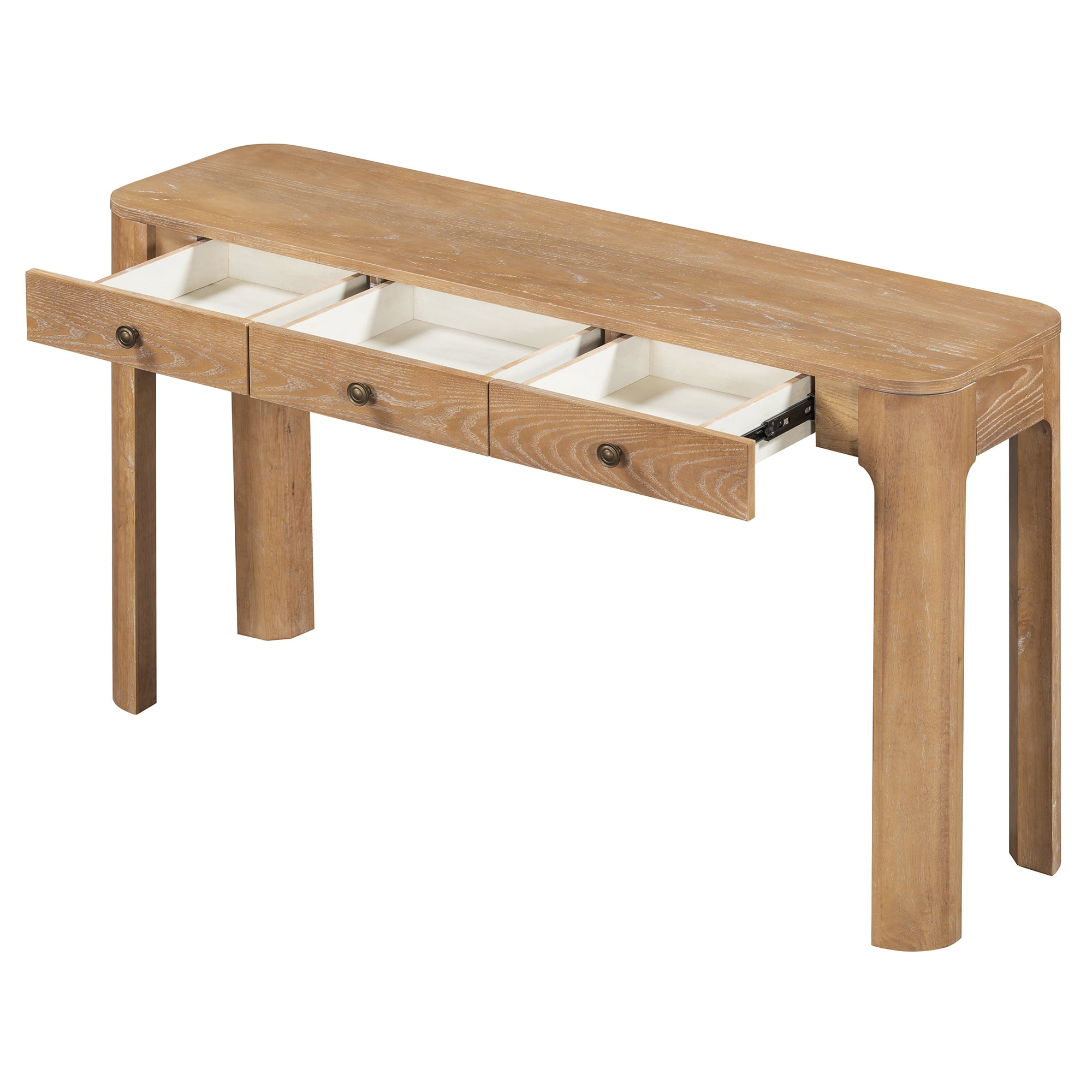 Aukfa 52" Console Table with Curved Corners, 3 Drawers & Thick Legs, Entryway Table for Living Room & Hallway, Natural