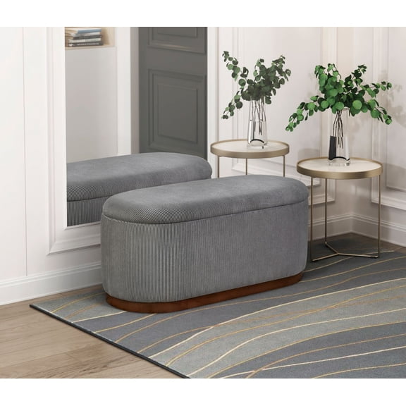 Lift Top Storage Bench with Foam Cushioned Seat, Gray Corduroy Upholstered Bench with Hidden Storage and Walnut Finish Wooden Legs, Entryway Bedroom Living Room Bench, 42.5"