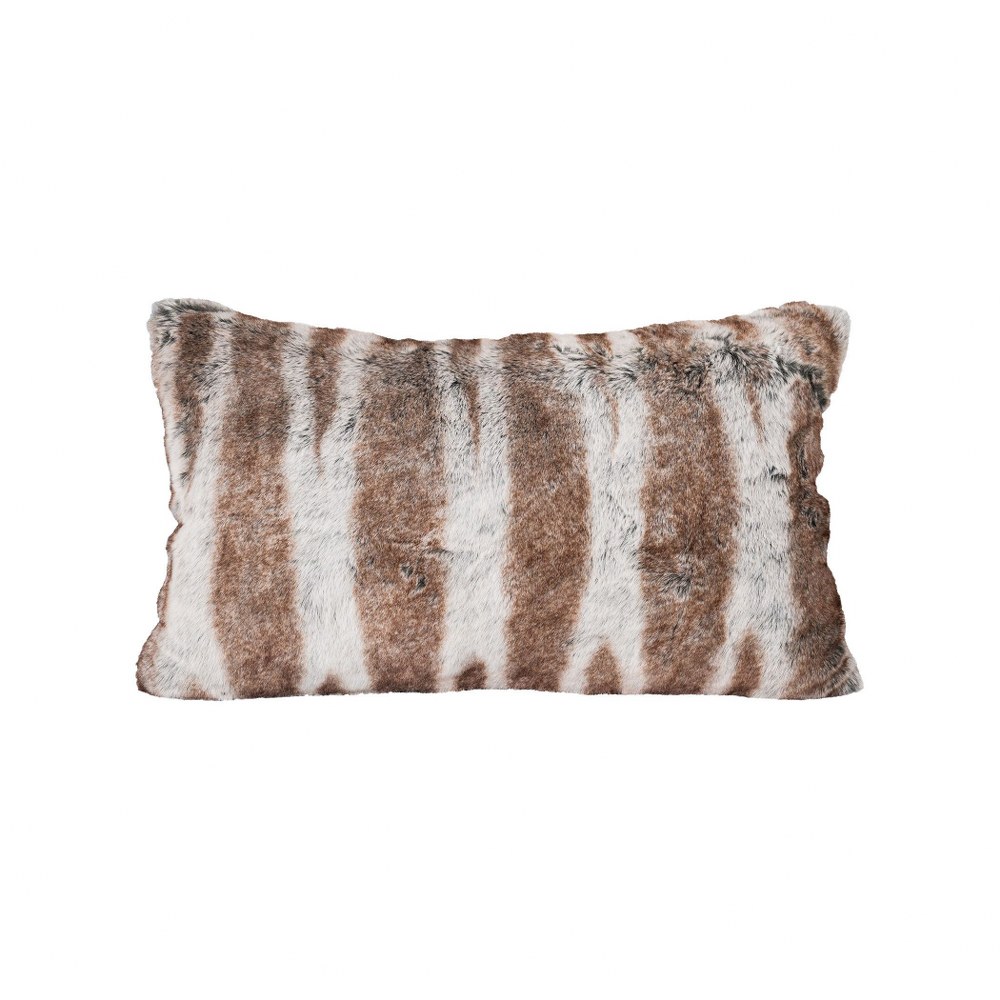 Brown and White Faux Fur Lumbar Pillow Cover 16x26inch Lumbar Pillow