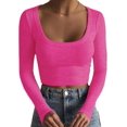 thumbnail image 1 of HSHDLDF Women's Square Neck Long Sleeve Ribbed Slim Fitted Casual Basic Crop Top, 1 of 6