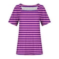 thumbnail image 3 of AHABREXF Womens Striped Short Sleeve T Shirts Casual Square Neck Summer Tee Tops, Size S-2XL, 3 of 4