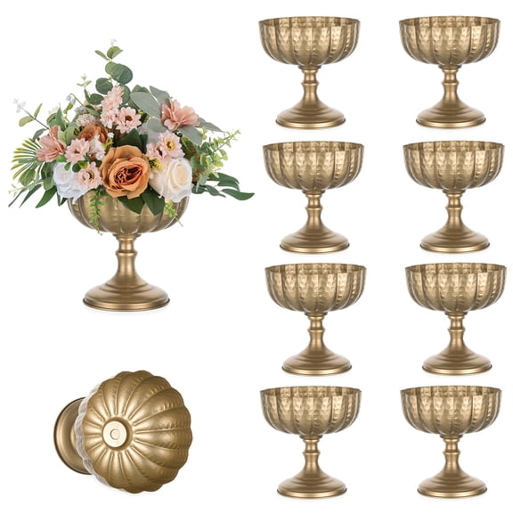 NUPTIO Distressed Brass Gold Bowl Decorative for Centerpieces， Vintage Metal Compote Vase 8'' Wide 10pcs