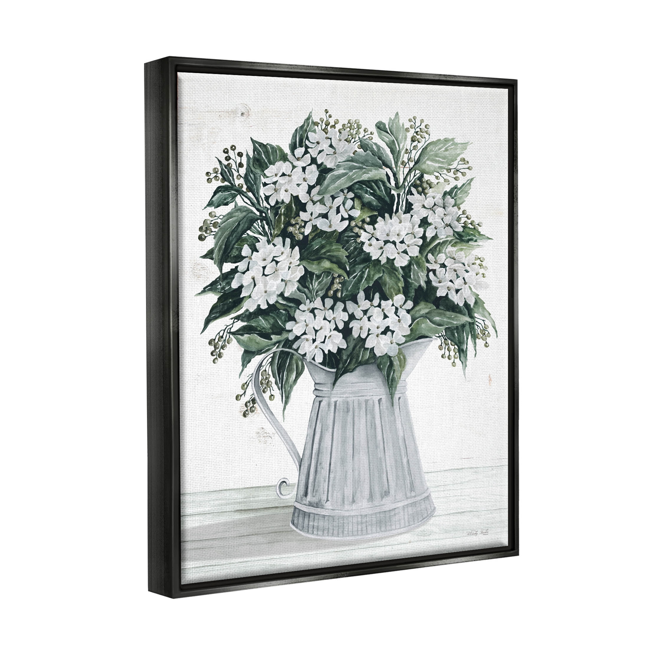Stupell Industries Dogwood Flower Bouquet Painting Jet Black Floating Framed Canvas Print Wall Art, Design by Cindy Jacobs
