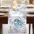thumbnail image 3 of Coastal Octopus 48 Inch Table Runner, Summer Beach Nautical Ocean Coral Seahorse Farmhouse Dresser Scarf Cotton & Linen Tablerunner for Dining/Kitchen Island/Holiday Party Décor 13" x 48", 3 of 9